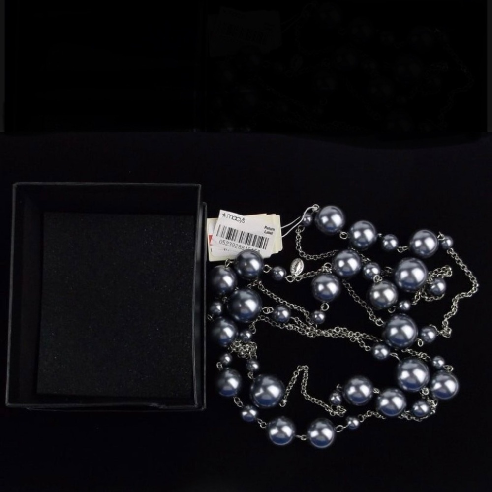 NWT Boxed Ali Khan‎ Big Faux Pearl Necklace 56"